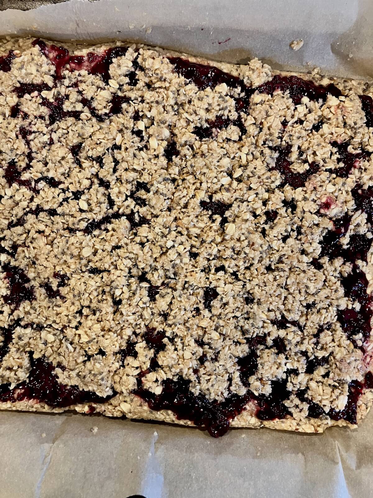 assembled berry bar on parchment paper