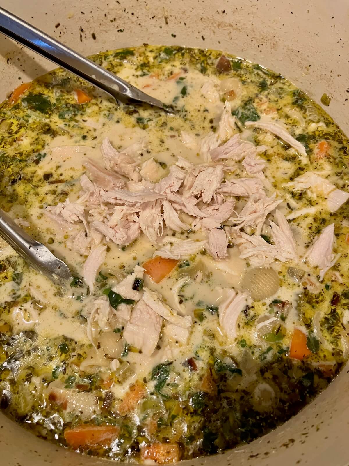 chicken veggies and noodles in a chicken broth